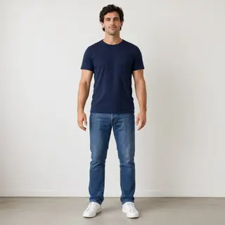 A person standing with both hands visible at their sides, fi
