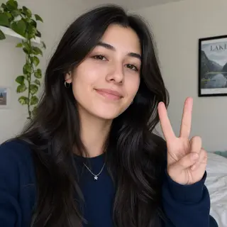 A person making a peace sign with their right hand, clearly 