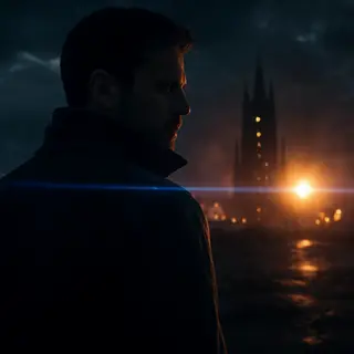 A cinematic frame with blue and orange anamorphic lens flare