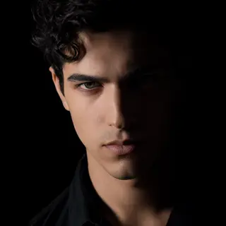 A portrait with dramatic split lighting — half the face brig