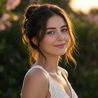 A portrait shot at 85mm f/1.4 with creamy bokeh background, 