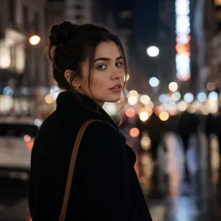 A street photograph with shallow depth of field as if shot a