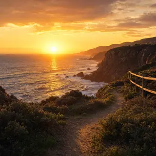 A landscape photograph bathed in golden hour light — long wa