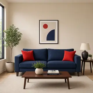A minimalist room with walls in #F5E6CC (warm cream), a sofa