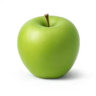 A ripe green apple on a seamless white background with soft 