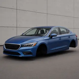 A car body with windows, doors, and headlights but no wheels