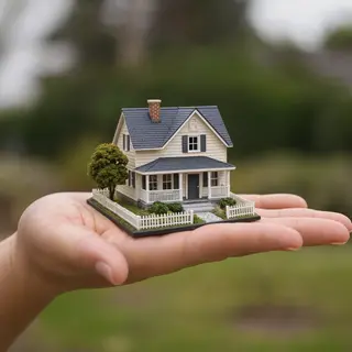 A miniature house sitting on the palm of someone's hand
