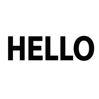 A single large word 'HELLO' centered on a white background