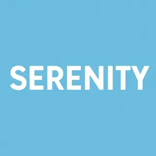 The word 'SERENITY' written large and centered on a solid li