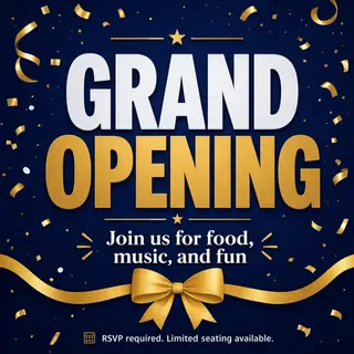 A flyer with large title 'GRAND OPENING', subtitle 'Join us 
