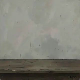 A still life painted in anxious minimalism — sparse composit