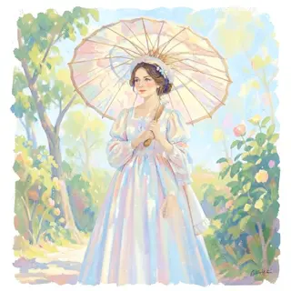A woman with a parasol in the style of Impressionism — soft 