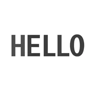 A single large word 'HELLO' centered on a white background