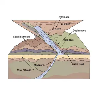 A cross-section showing tectonic plates at a convergent boun