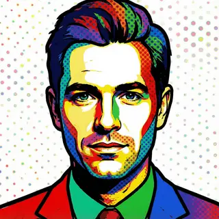 A portrait of a man in Pop Art style — bold outlines, Ben-Da