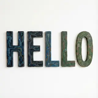 A single large word 'HELLO' centered on a white background