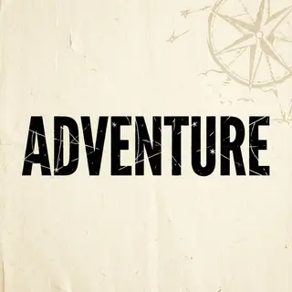 The word 'ADVENTURE' in big bold letters centered on a plain