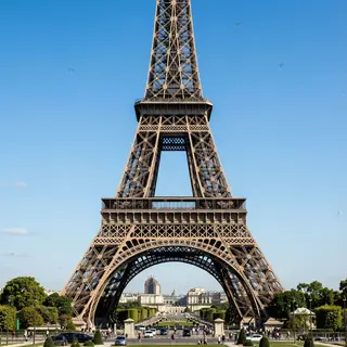 The Eiffel Tower in Paris on a clear day, architecturally ac