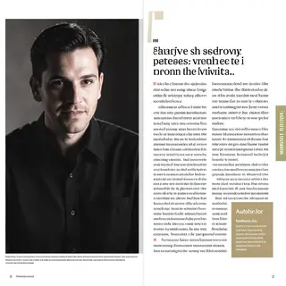 A magazine double-page spread with a left page containing a 