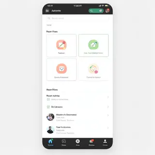 A mobile app UI mockup showing a dashboard with a top naviga