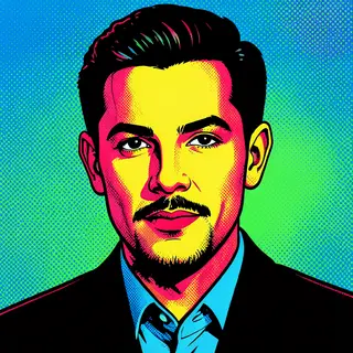A portrait of a man in Pop Art style — bold outlines, Ben-Da