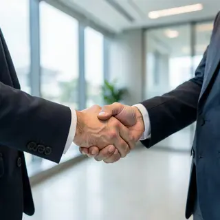 Two people shaking hands in a professional setting, all fing