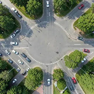An aerial bird's-eye view looking straight down at a traffic