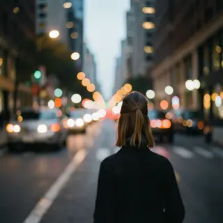 A street photograph with shallow depth of field as if shot a