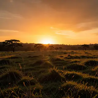 A landscape photograph bathed in golden hour light — long wa