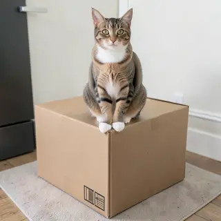 A cat sitting on top of a cardboard box