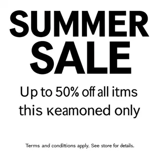 A poster with headline 'SUMMER SALE' in large bold text, bod