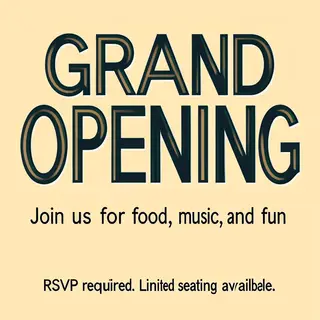 A flyer with large title 'GRAND OPENING', subtitle 'Join us 