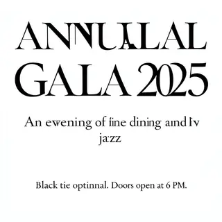 An event banner with headline 'ANNUAL GALA 2025' at the top 
