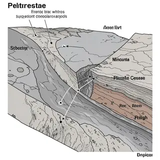 A cross-section showing tectonic plates at a convergent boun