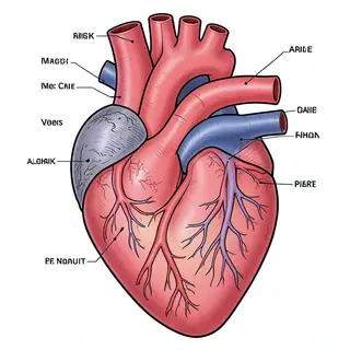 An anatomical illustration of the human heart showing four c
