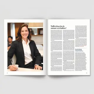 A magazine double-page spread with a left page containing a 