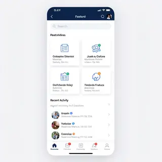 A mobile app UI mockup showing a dashboard with a top naviga