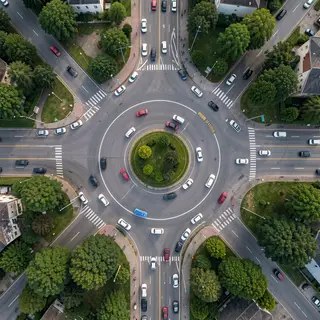 An aerial bird's-eye view looking straight down at a traffic