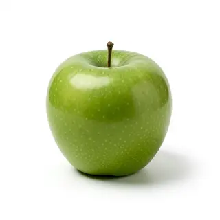 A ripe green apple on a seamless white background with soft 