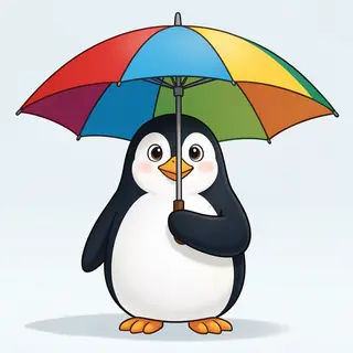 A penguin holding a colorful umbrella