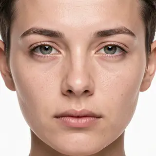 A human face with eyes, nose, and mouth but no eyebrows