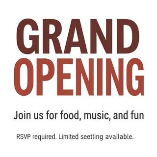 A flyer with large title 'GRAND OPENING', subtitle 'Join us 
