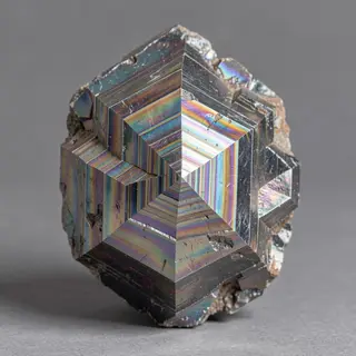 A specimen of bismuth crystal showing accurate iridescent ox