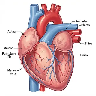An anatomical illustration of the human heart showing four c