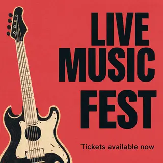 An event poster featuring a guitar illustration, the headlin