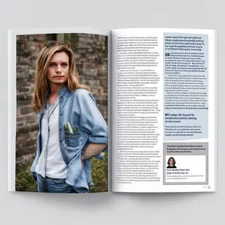 A magazine double-page spread with a left page containing a 