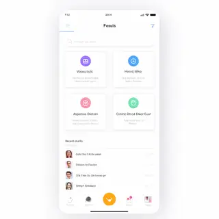 A mobile app UI mockup showing a dashboard with a top naviga