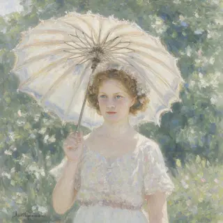 A woman with a parasol in the style of Impressionism — soft 