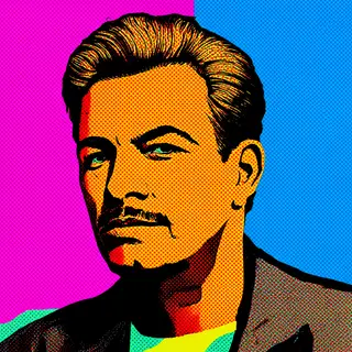 A portrait of a man in Pop Art style — bold outlines, Ben-Da