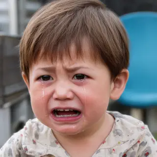 A 5-year-old child with round cheeks and large eyes, crying 